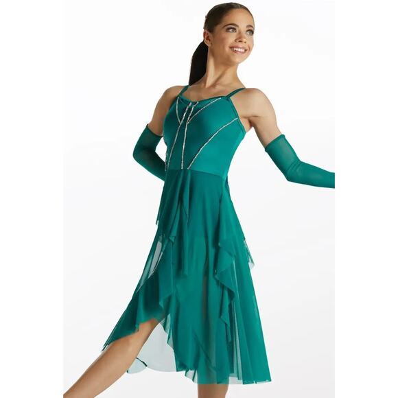 Dance Costume Weissman 16222 Large Child Green Skirt Lyrical Rhinestones - Picture 1 of 3